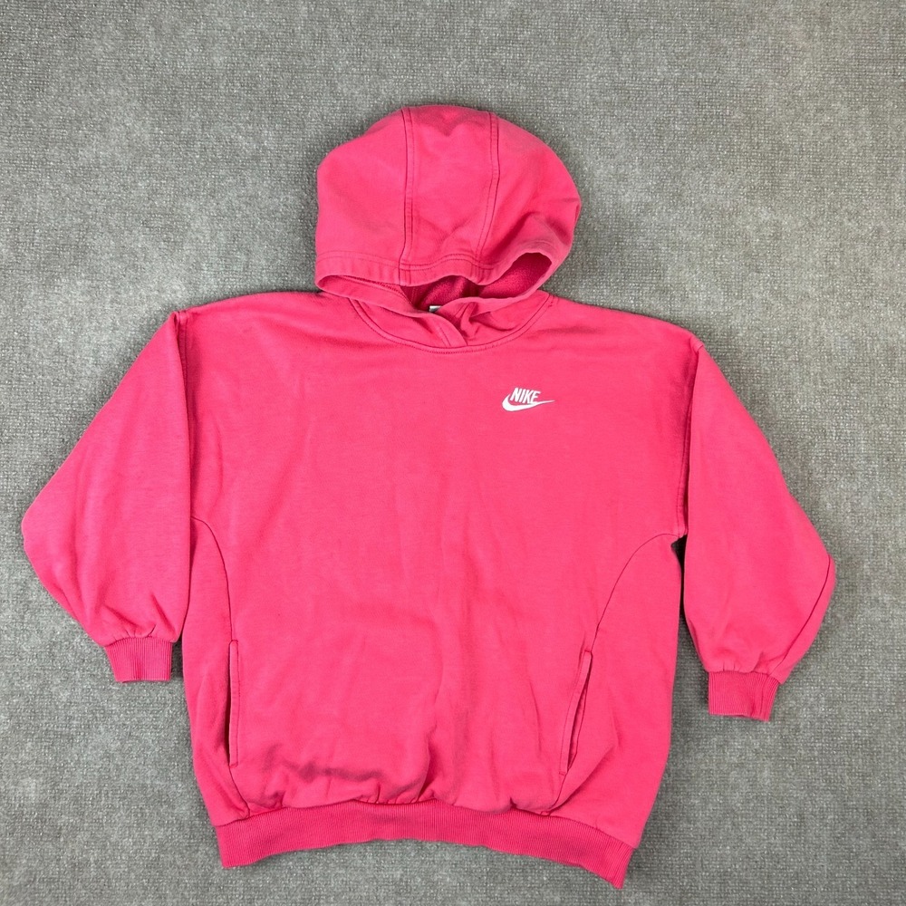 Nike Club‎ Fleece Oversized Pullover Hoodie Girls Medium Aster Pink Swoosh Logo